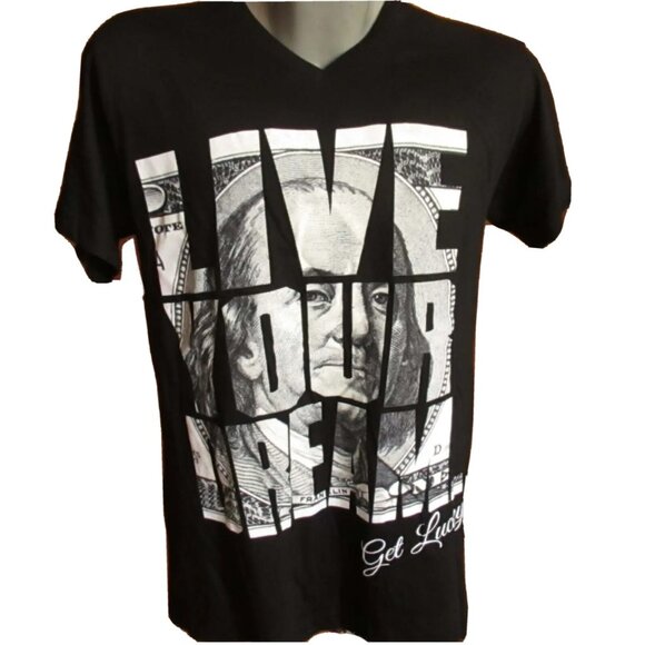 M NEW Vtg Y2K T Shirt Mens 90s GET LUCKY LIVE MONEY DREAM HIP HOP Graphic Tee - Picture 1 of 4